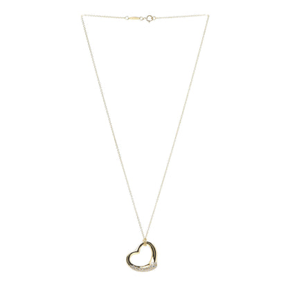 Tiffany 18K Yellow Gold Diamond 22mm Elsa Peretti Open Heart Pendant Necklace 3 of 5