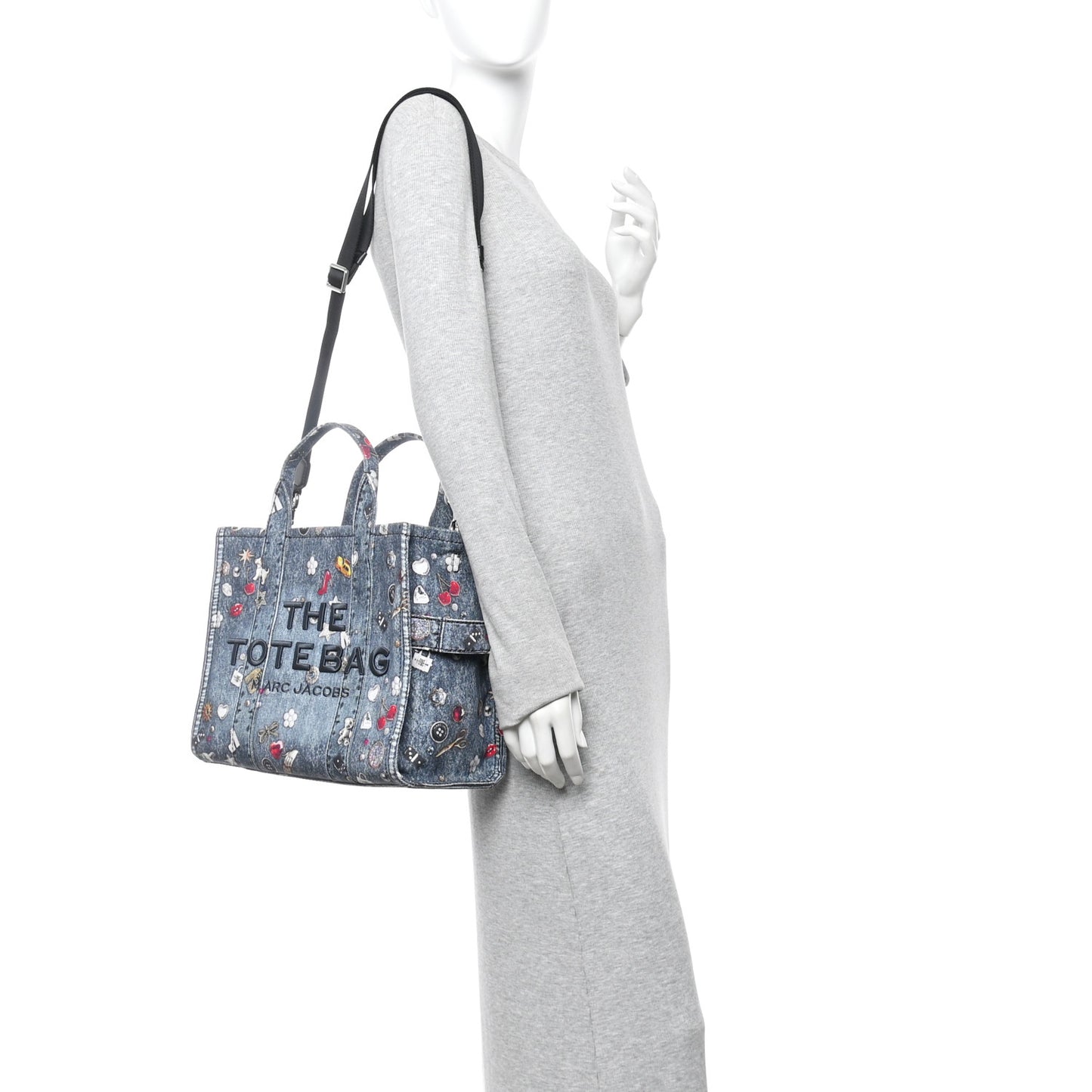 The Trompe L'Oeil Trinket Denim Canvas Medium The Tote Bag Blue