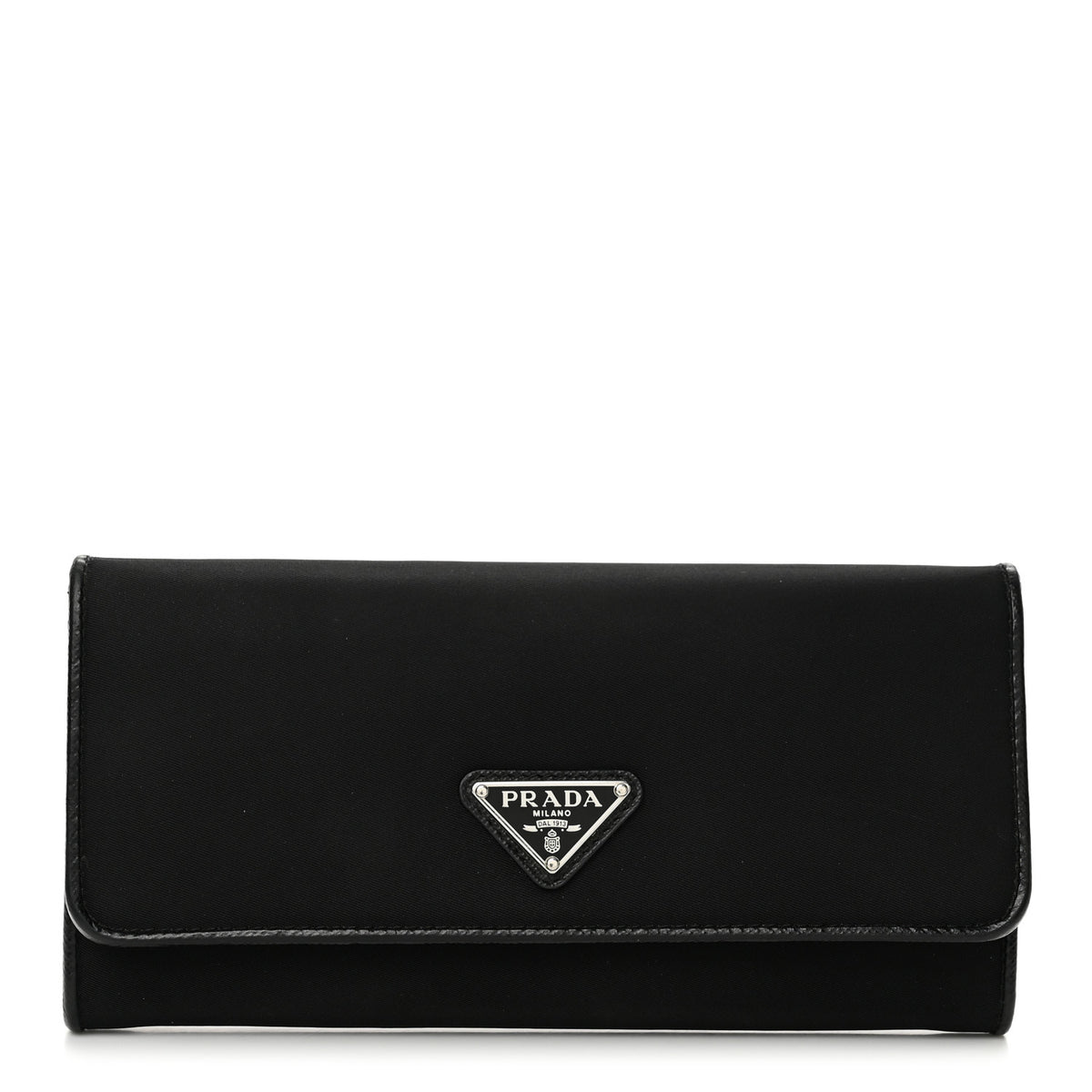 Prada Tessuto Saffiano Triangle Logo Continental Flap Travel Wallet Black 1 of 12