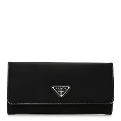 Prada Tessuto Saffiano Triangle Logo Continental Flap Travel Wallet Black 1 of 12