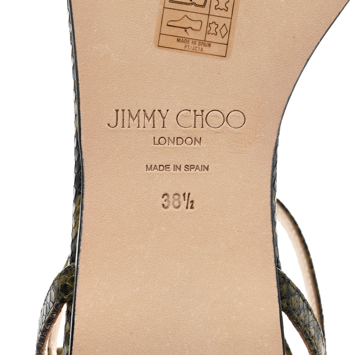 Calfskin Snakeskin Embossed Alodie Flat Sandals 38.5 Dark Olive