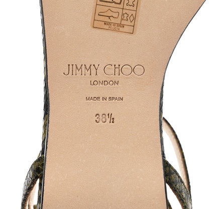 Jimmy Choo Calfskin Snakeskin Embossed Alodie Flat Sandals 38.5 Dark Olive 8 of 8