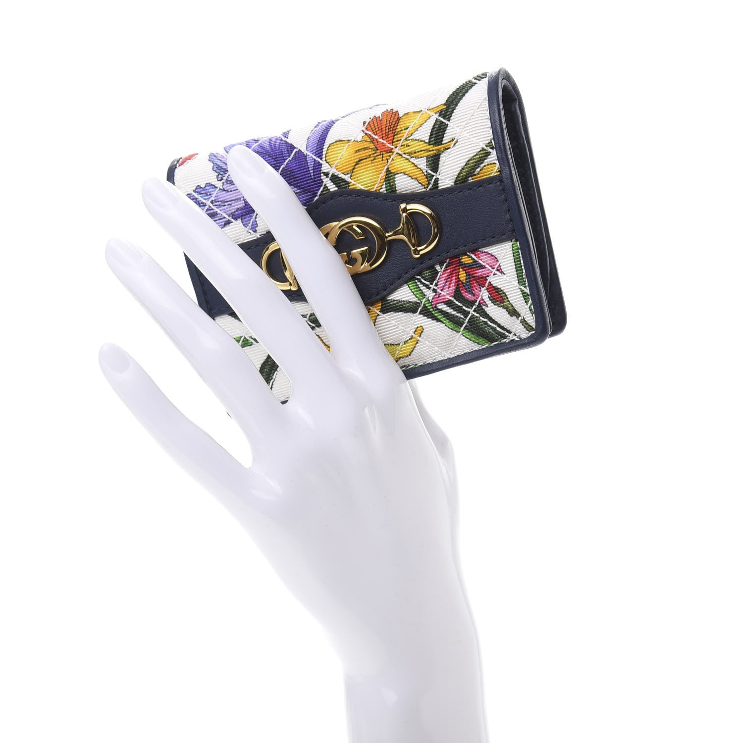 Gucci Canvas Flora Floral Trapuntata Zumi Card Case Wallet Great White Multicolor Blue Agata 2 of 8