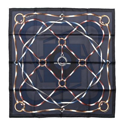 Hermes Silk Figure Artistique Scarf 90 Bleu Noir Brun Chocolate 1 of 6
