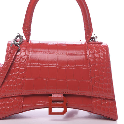 Balenciaga Shiny Calfskin Tonal B Crocodile Embossed Small Hourglass Top Handle Bag Bright Red 8 of 10