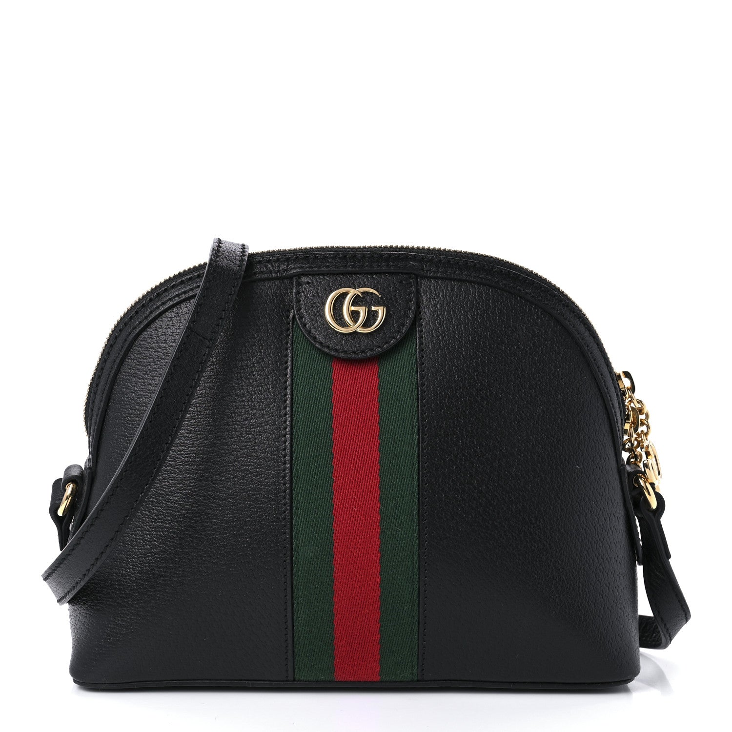 Gucci Calfskin GG Web Small Ophidia Dome Shoulder Bag Black 1 of 10