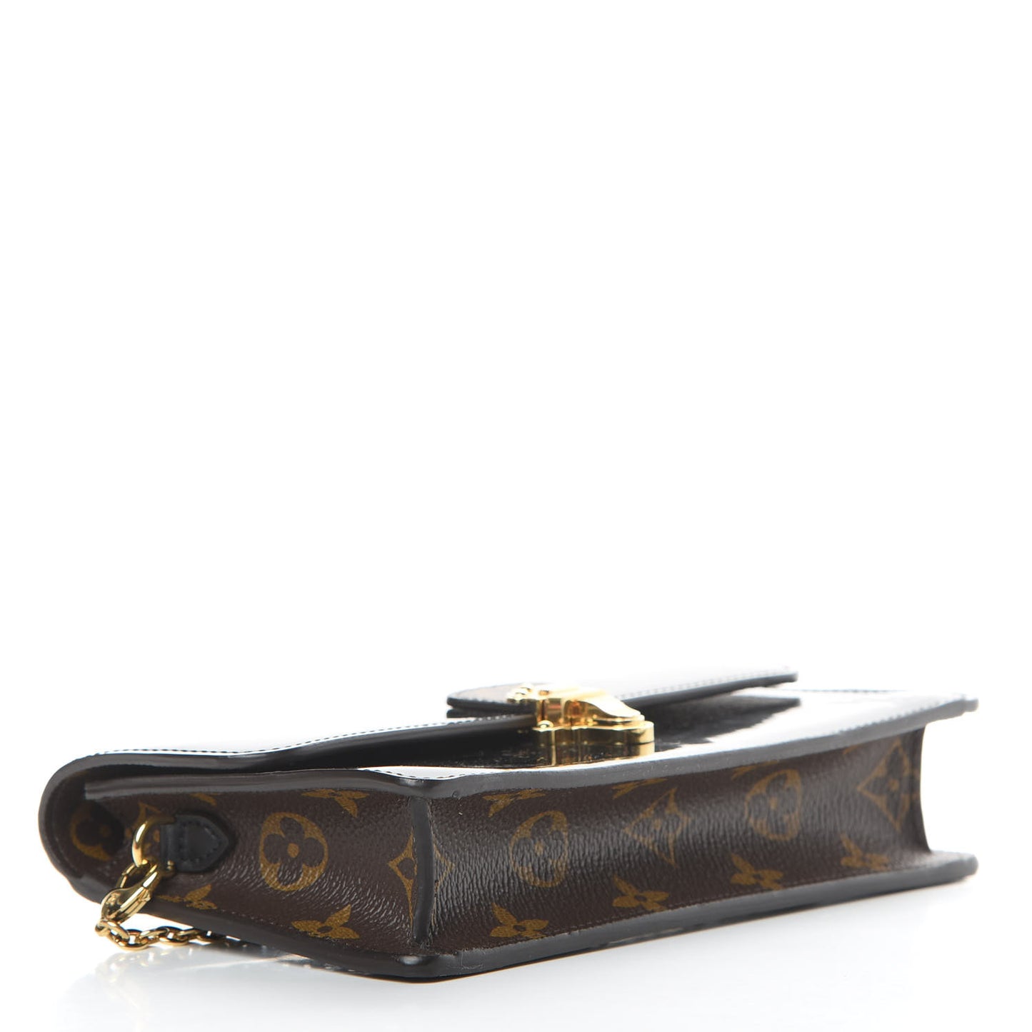 Patent Calfskin Monogram Cherrywood Chain Wallet Black