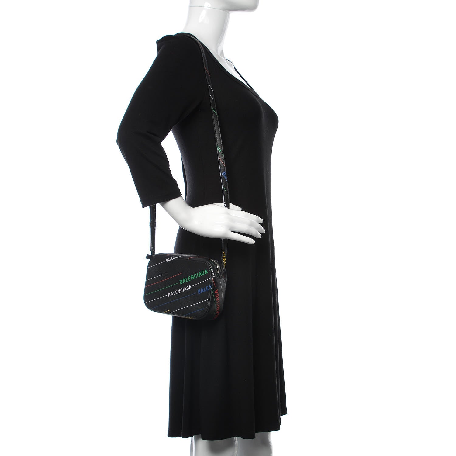 Balenciaga Calfskin Logo Print XS Everyday Camera Bag Black Multicolor 2 of 9