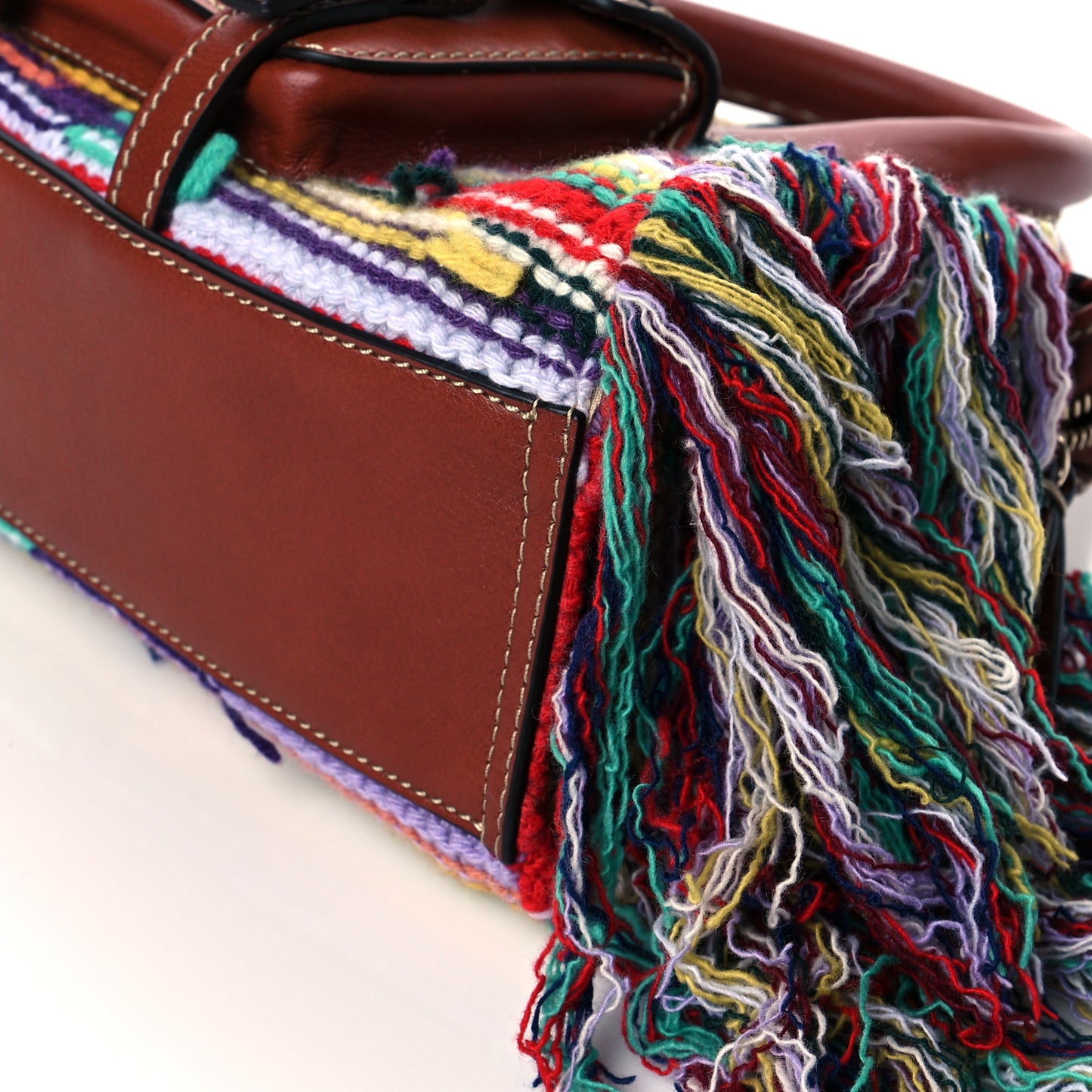 Calfskin Cashmere Knit Fringe Mini Edith Tote Multicolor
