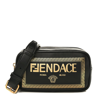 Fendi X VERSACE Vitello Cover Fendace Medusa Small Camera Case Black Gold 1 of 9