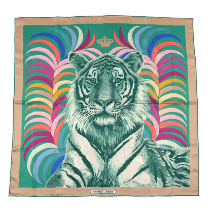 Hermes Silk Carre Double Face Tigre Royal Scarf 90 Vert Beige Multicolor 2 of 4