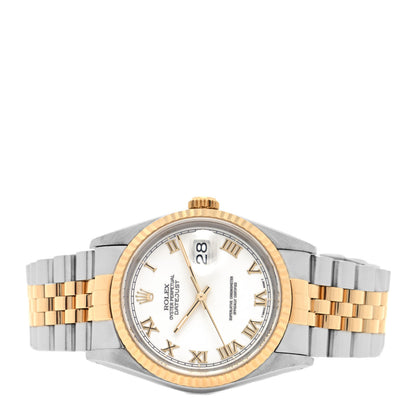 Rolex Stainless Steel 18K Yellow Gold 36mm Oyster Perpetual Datejust Watch White Roman 16233 2 of 5