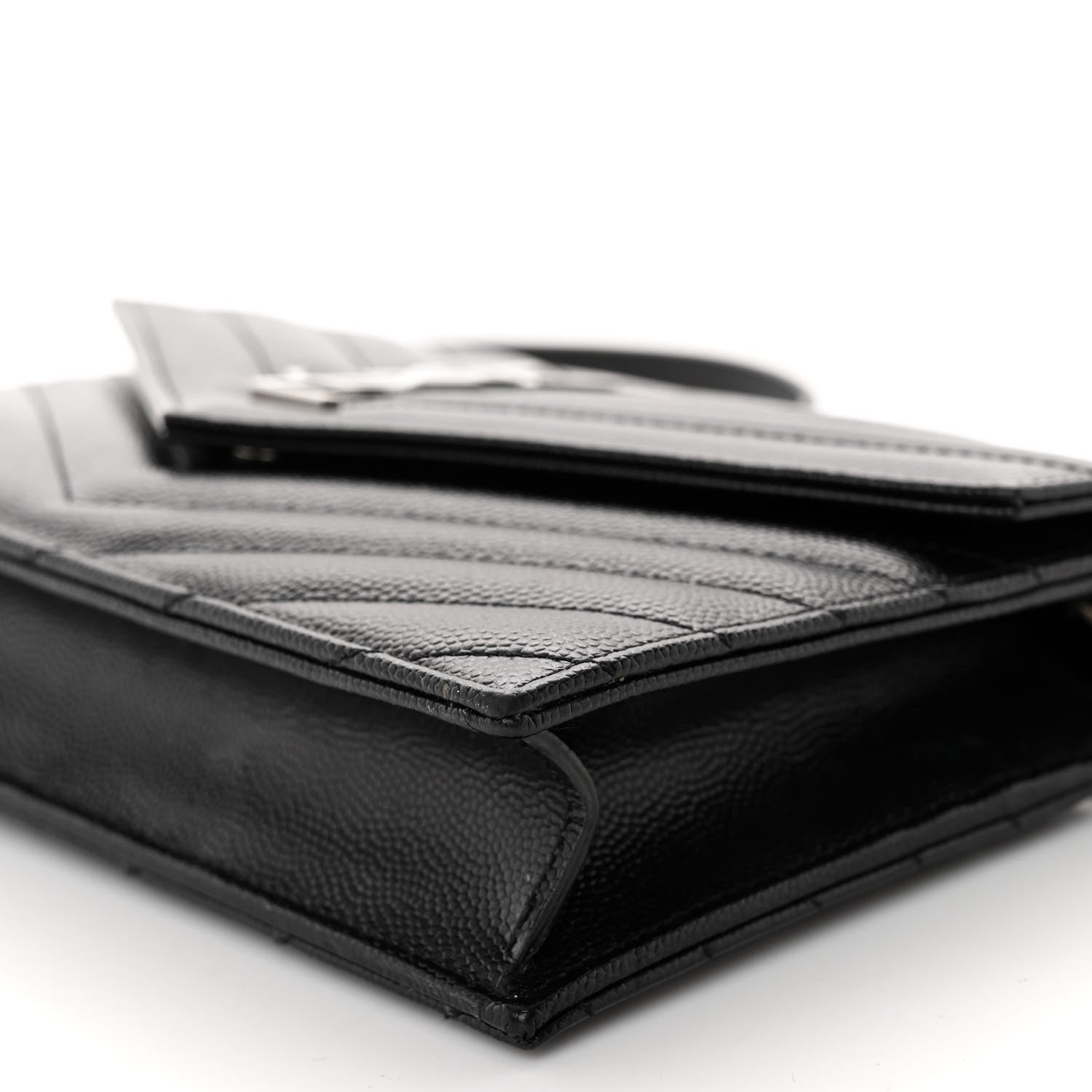 Saint Laurent Grain De Poudre Matelasse Chevron Monogram Envelope Chain Wallet Black 9 of 10