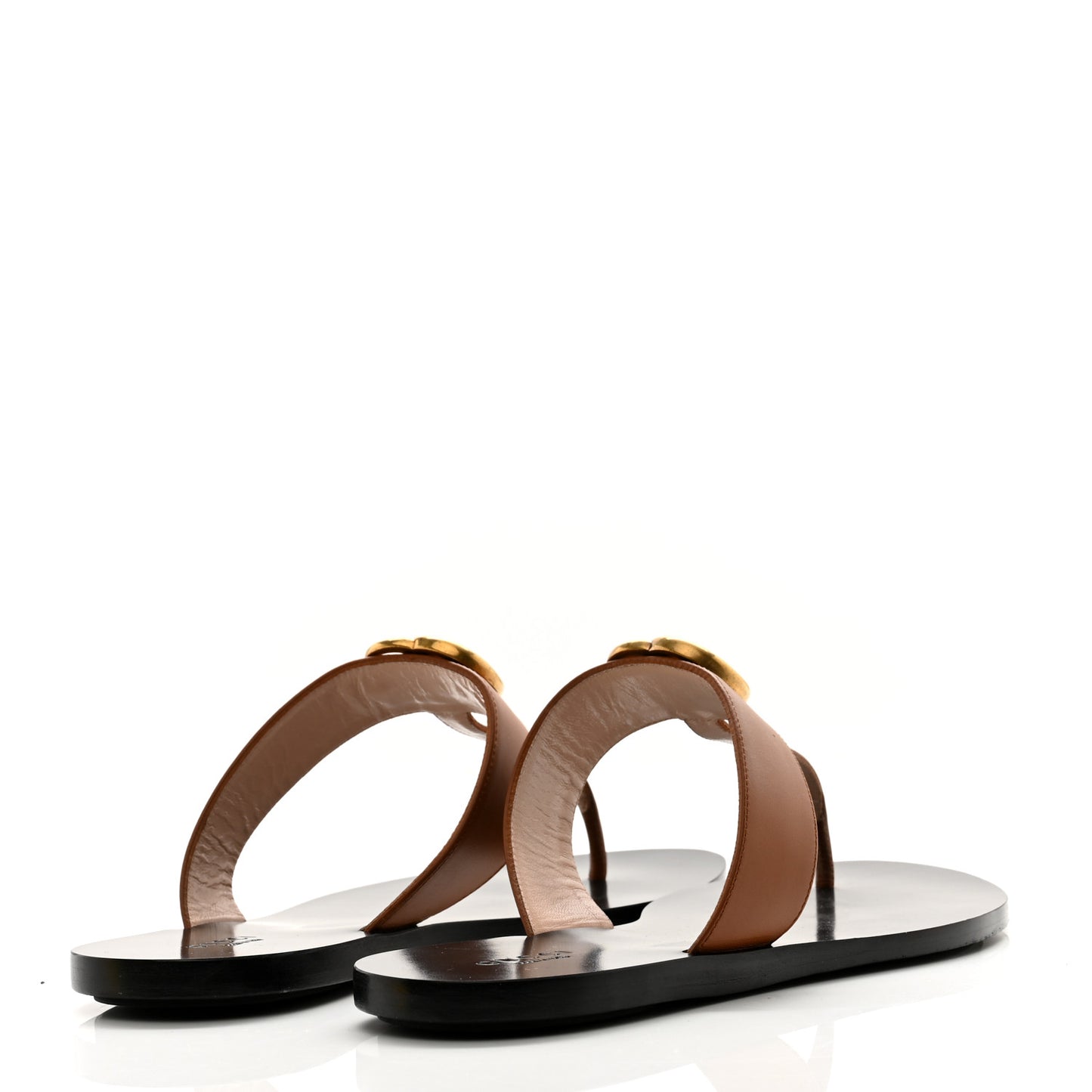 Calfskin GG Marmont Thong Sandals 38.5 Cognac