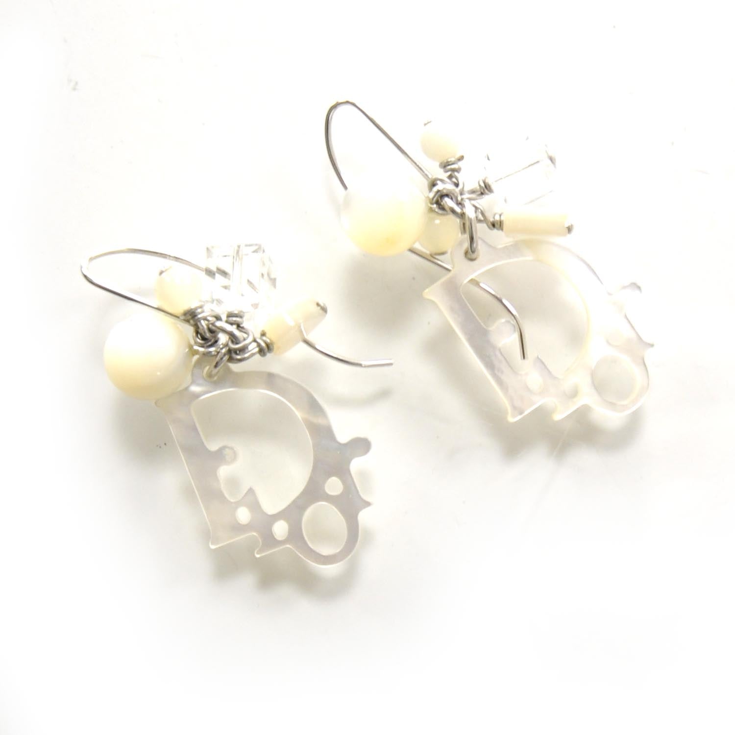 Christian Dior Logo Dangle Earrings White 1 of 3