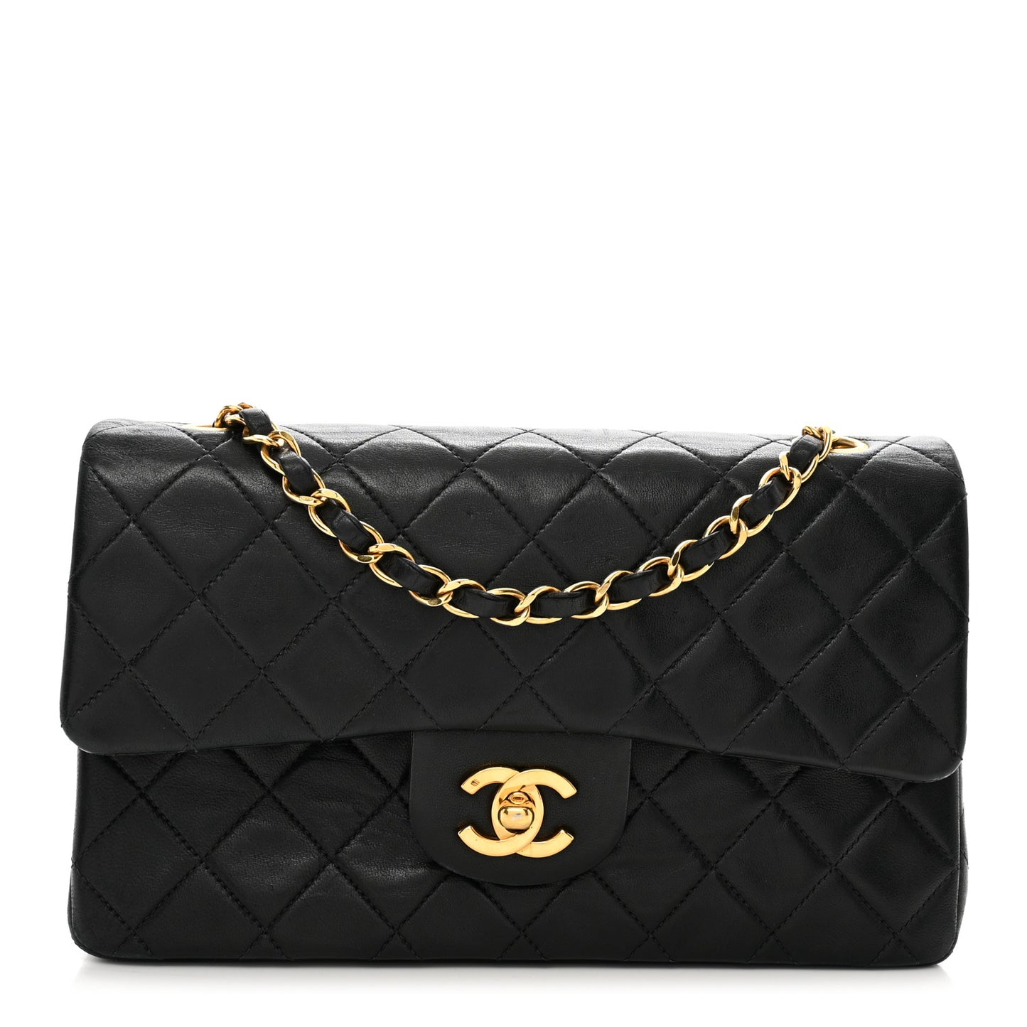 Lambskin Quilted Small Double Flap Black