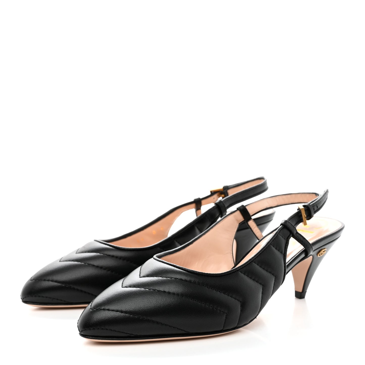 Nappa Charlotte Chevron Matelasse Double G 75mm Slingback Pumps 36 Black