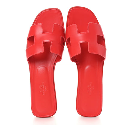 Hermes Calfskin Oran Sandals 40 Rouge Bali 2 of 10
