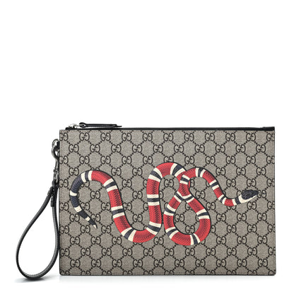 Gucci GG Supreme Monogram Kingsnake Zip Wristlet Pouch Beige Black 1 of 8