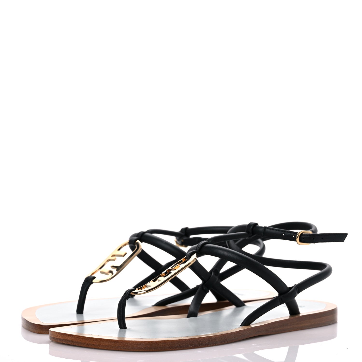 Fendi Nappa O’Lock Flat Thong Sandals 38 Black 3 of 9