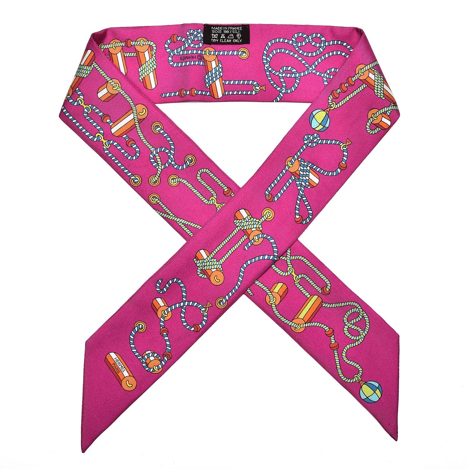 Hermes Silk Cordages Twilly Scarf Fuchsia Vert Orange 1 of 4