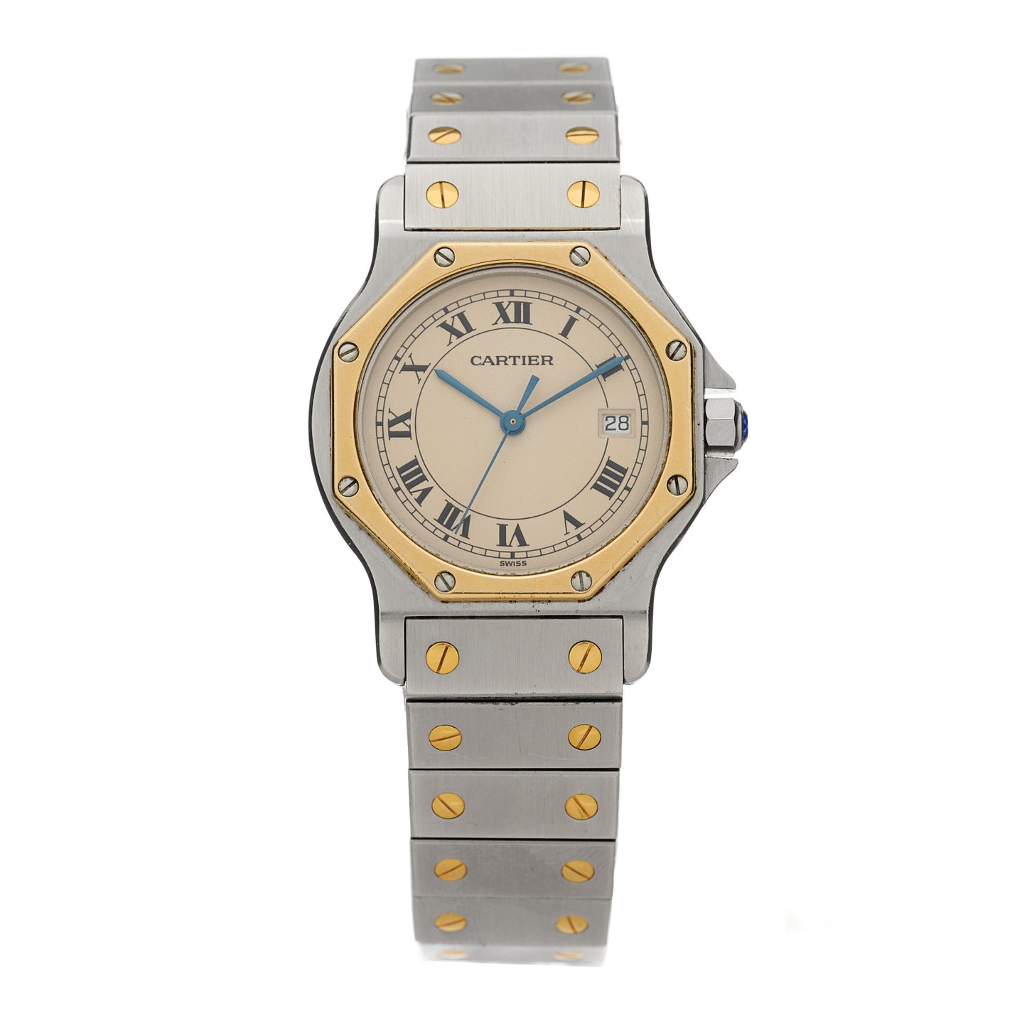 Stainless Steel 18K Yellow Gold 29mm Santos Octagon Quartz Watch