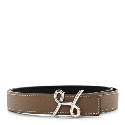 Hermes Swift Epsom 24mm H Cursives Belt 75 30 Black Etoupe 2 of 10