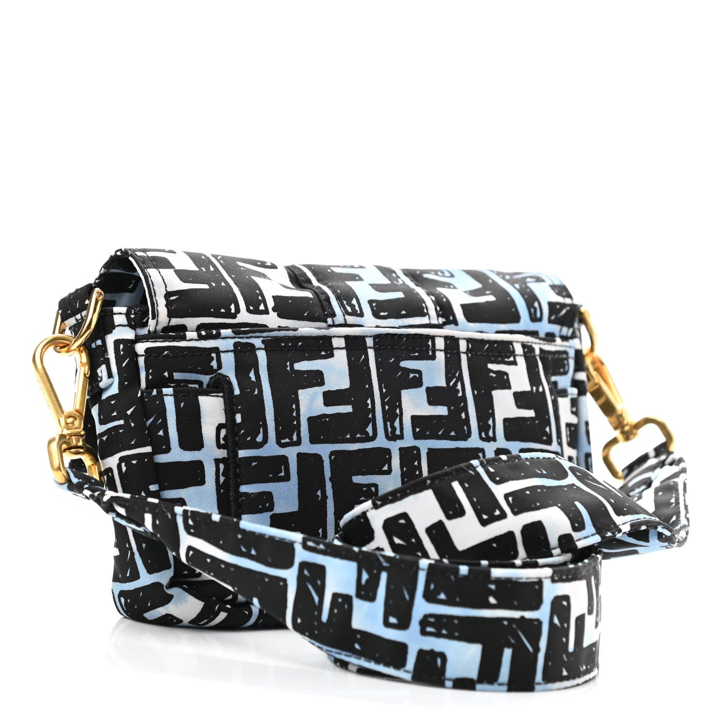 Fendi X JOSHUA VIDES Nylon FF Cloudy Mini Belt Baguette Bag White Celeste Black 3 of 10