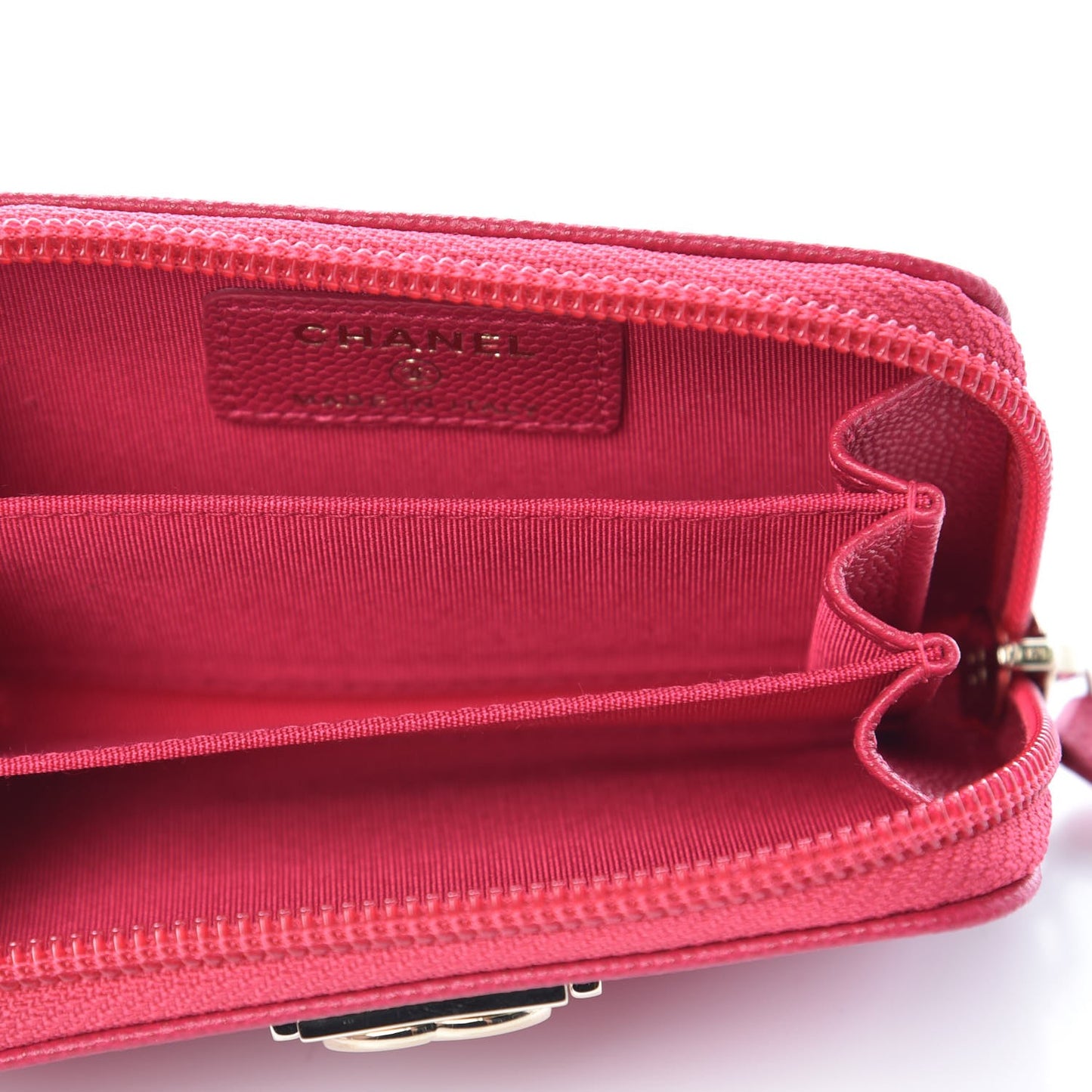 Caviar Quilted Boy Zip Around Coin Purse Wallet Fuchsia