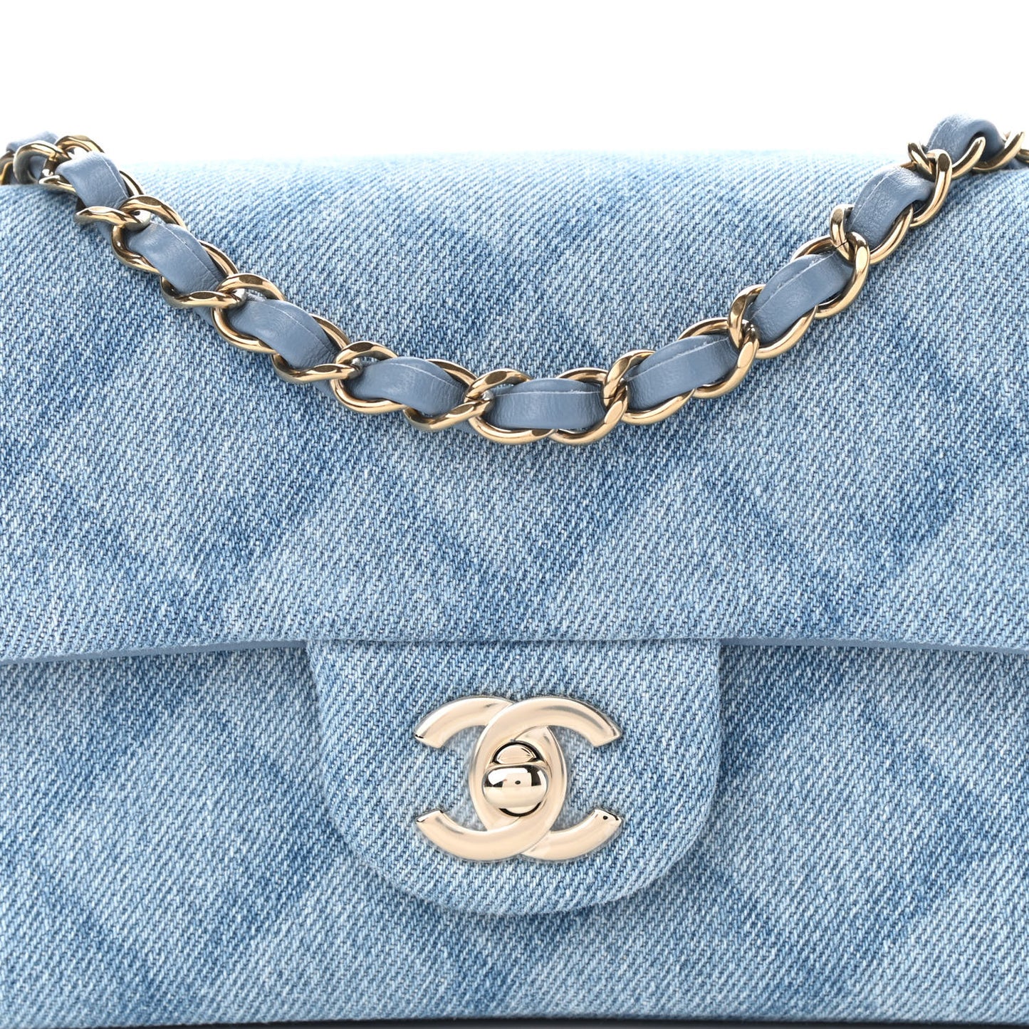 Denim Quilt Print Mini Rectangular Flap Light Blue