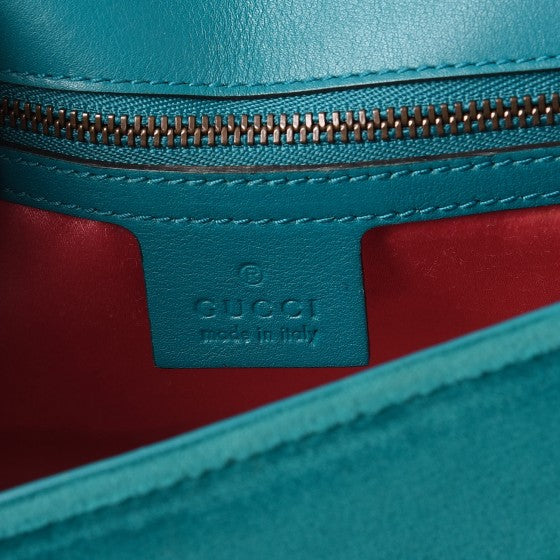 Gucci Velvet Matelasse Small GG Marmont Shoulder Bag Pavone Cyan 6 of 13