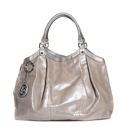 Gucci Metallic Python Large Sukey Tote Silver 1 of 9