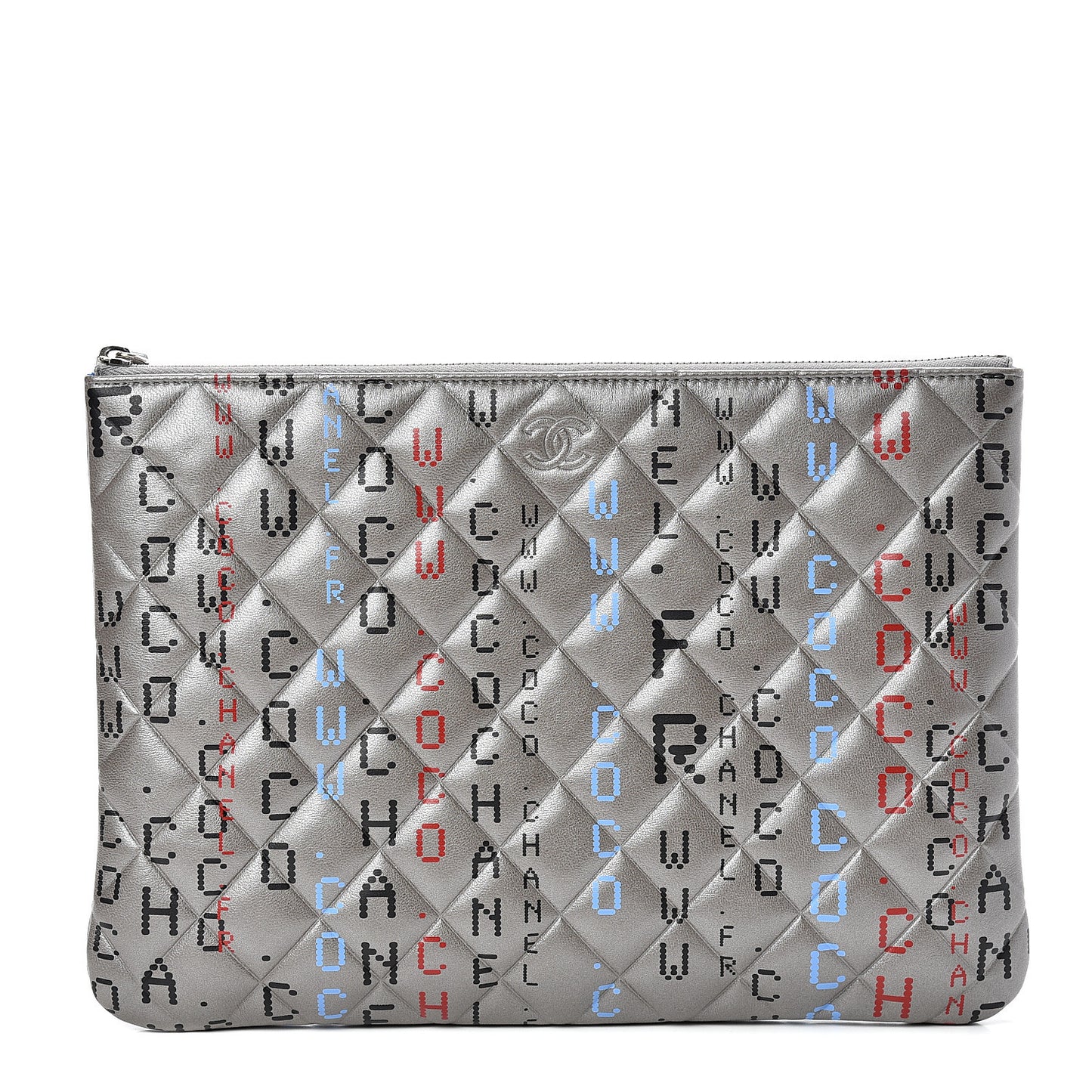 Metallic Lambskin Quilted Medium Data Center Cosmetic Case Silver