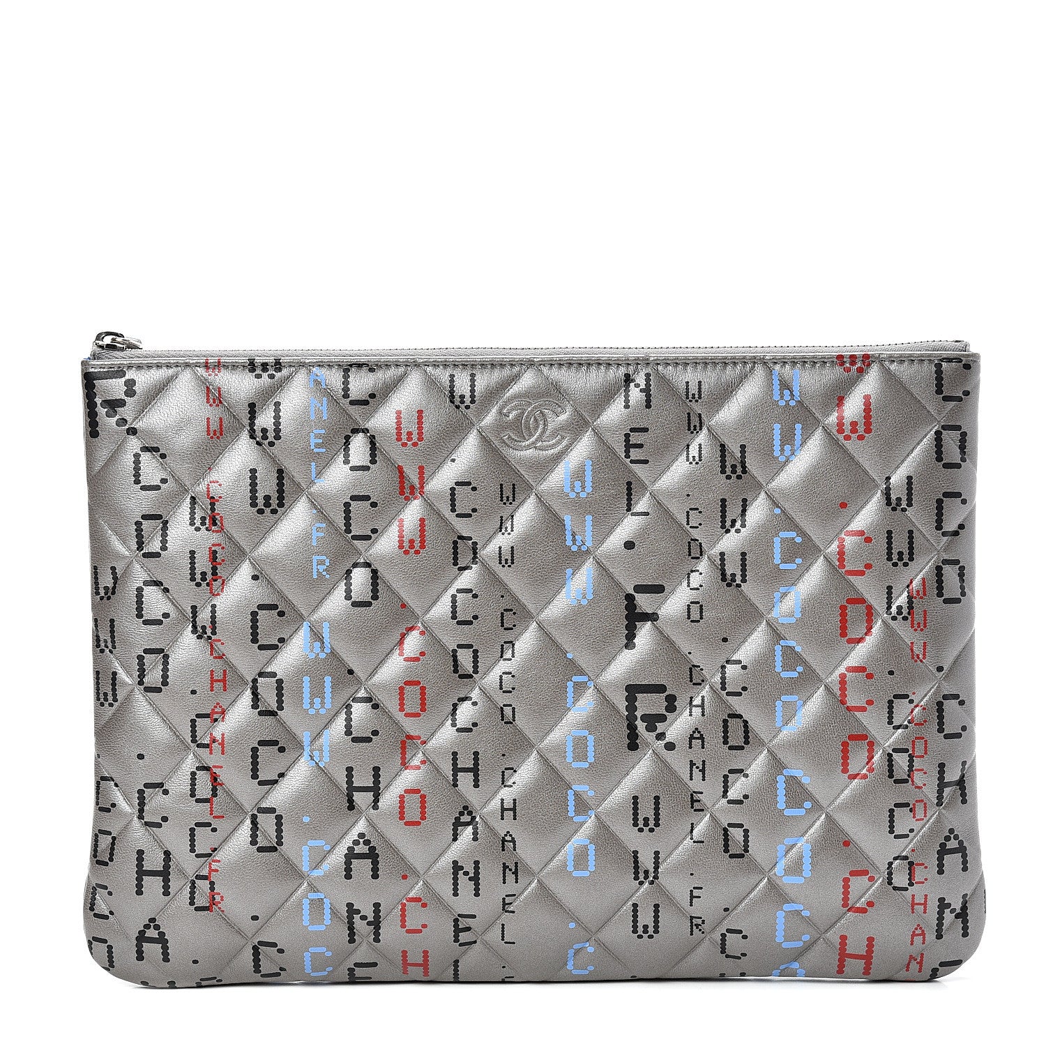 Chanel Metallic Lambskin Quilted Medium Data Center Cosmetic Case Silver 1 of 8