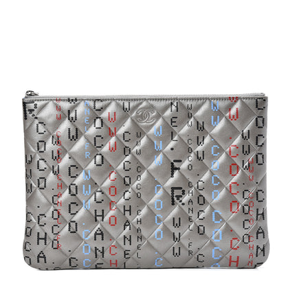 Chanel Metallic Lambskin Quilted Medium Data Center Cosmetic Case Silver 1 of 8