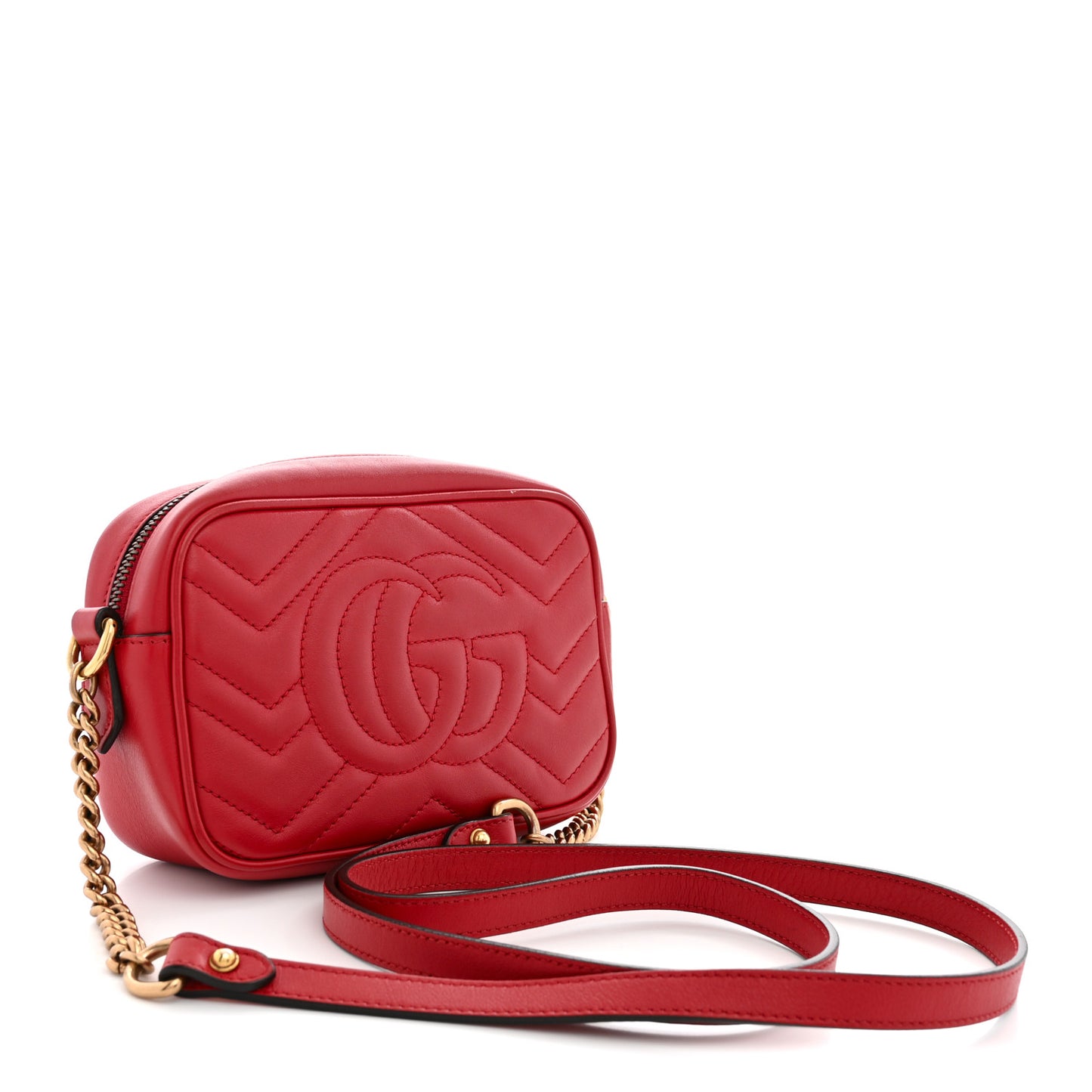 Calfskin Matelasse Mini GG Marmont Chain Shoulder Bag Hibiscus Red