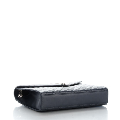 Saint Laurent Grain De Poudre Mixed Matelasse Large Triquilt Monogram Satchel Deep Marine 4 of 8
