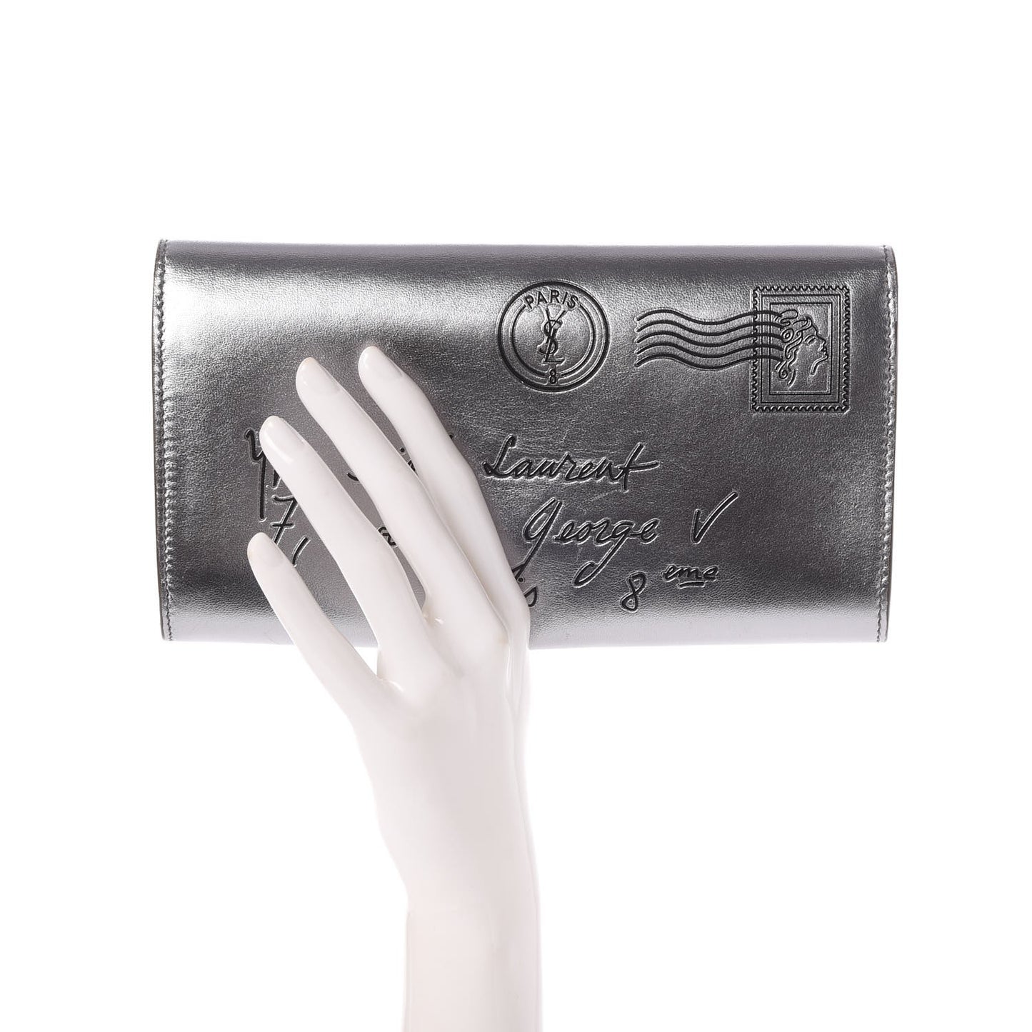 Metallic Calfskin Y-Mail Clutch Silver