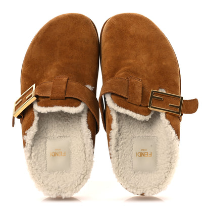Fendi Suede Shearling Fendi Feel Buckled Clogs 37 Caramel Latte 2 of 12