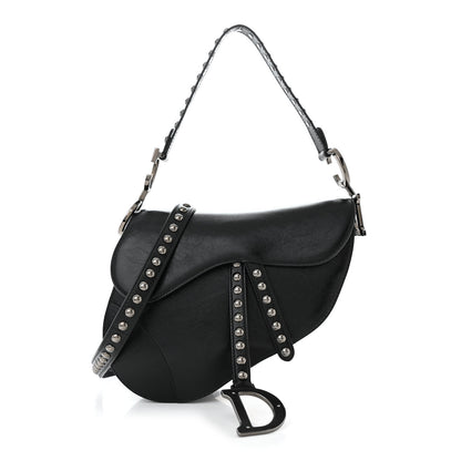 Christian Dior Crinkled Patent Lambskin Studded Saddle Bag With Strap Black 1 of 10