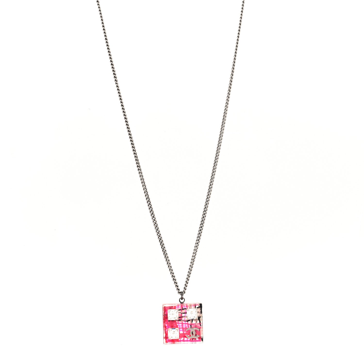 Chanel Resin Baguette Crystal Geometric Square CC Necklace Hot Pink 1 of 5