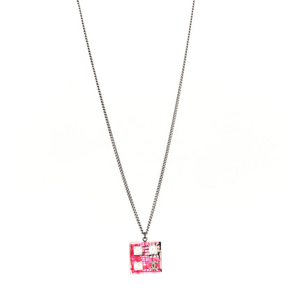 Chanel Resin Baguette Crystal Geometric Square CC Necklace Hot Pink 1 of 5