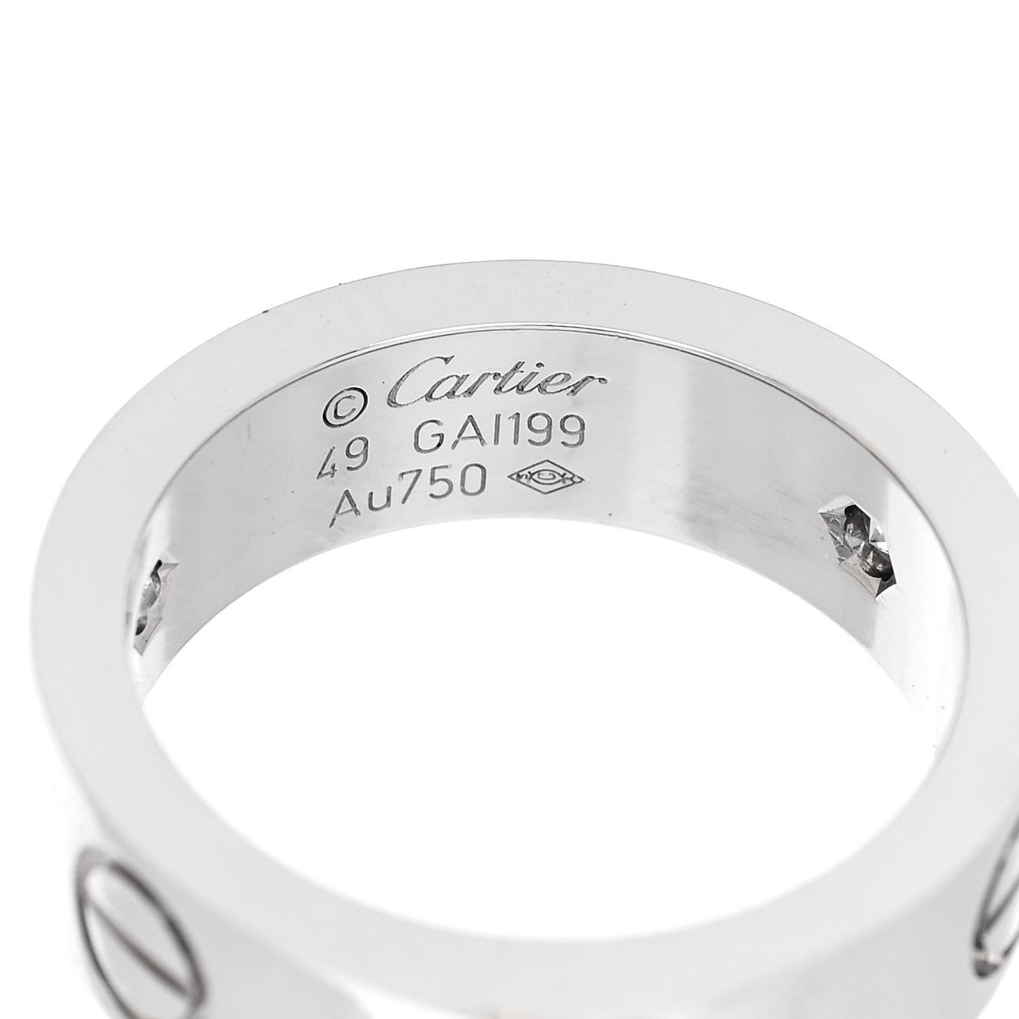 18K White Gold 3 Diamond 5.5mm LOVE Ring 49 5