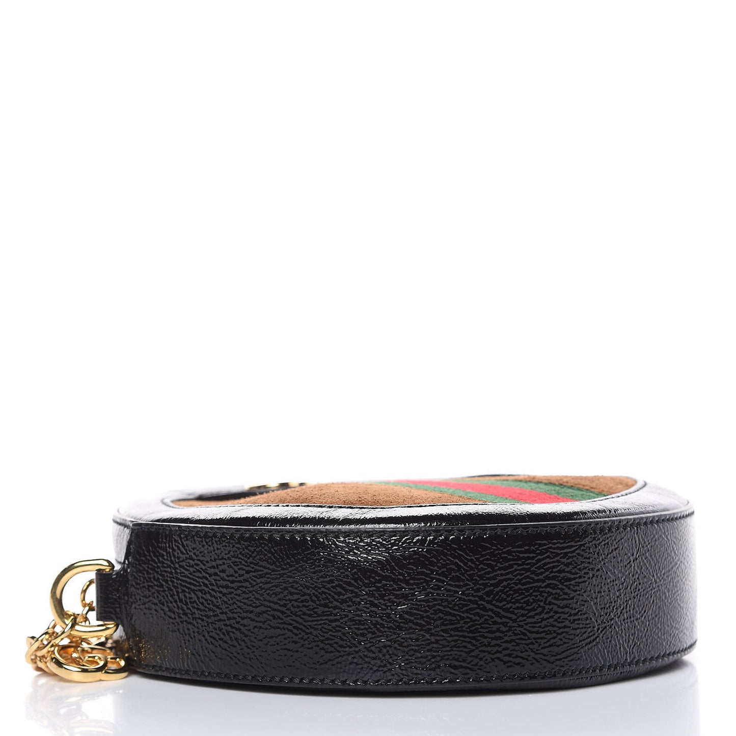 Suede Patent Web Mini Ophidia Round Shoulder Bag Nocciola Black