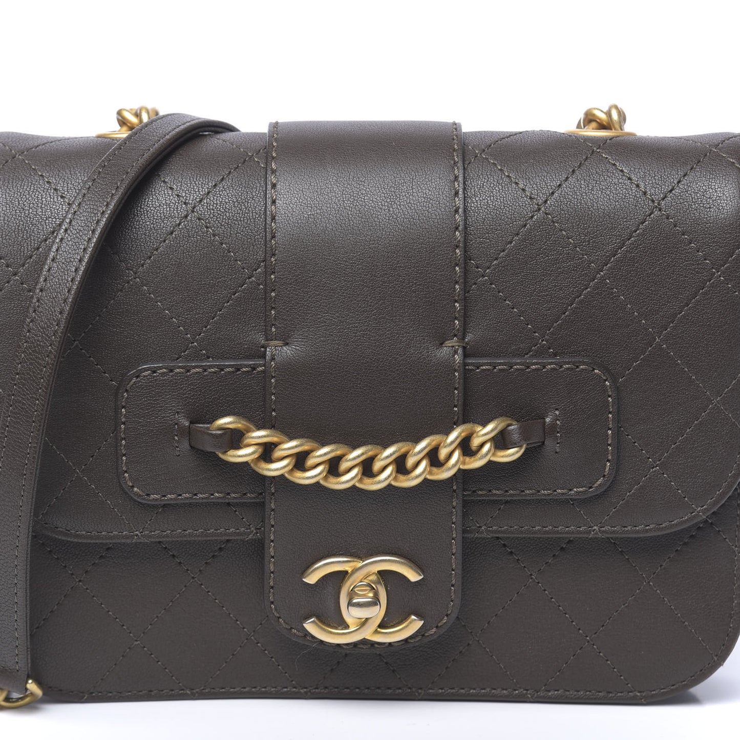 Sheepskin Stitched Chain Flap Bag Brown