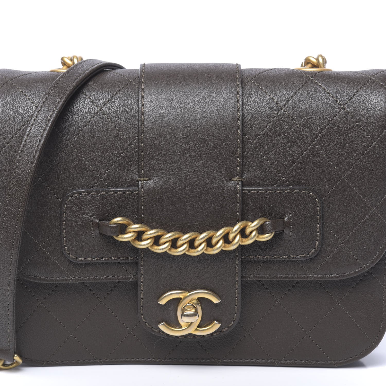 Chanel Sheepskin Stitched Chain Flap Bag Brown 11 of 11