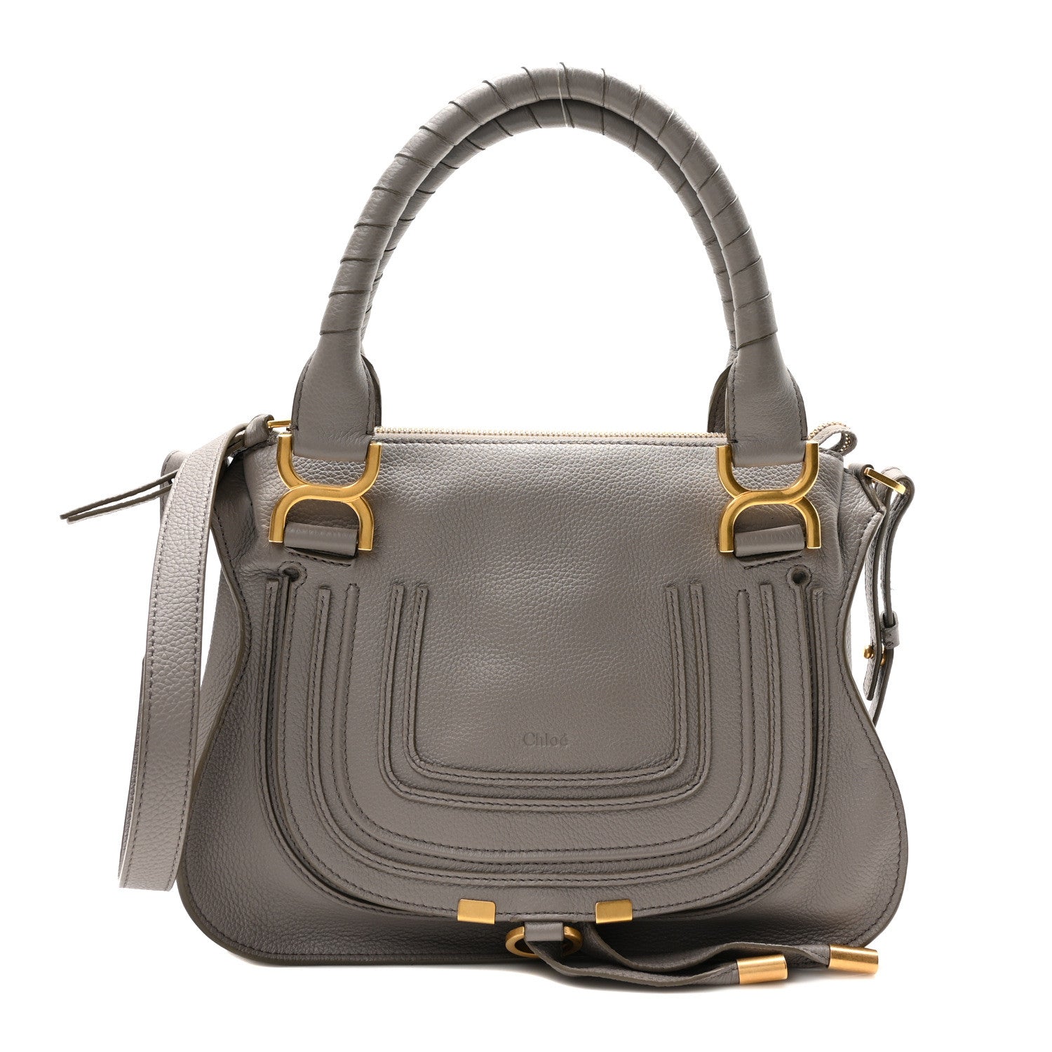 Chloe Calfskin Small Marcie Saddle Shoulder Bag Cashmere Grey 1 of 10