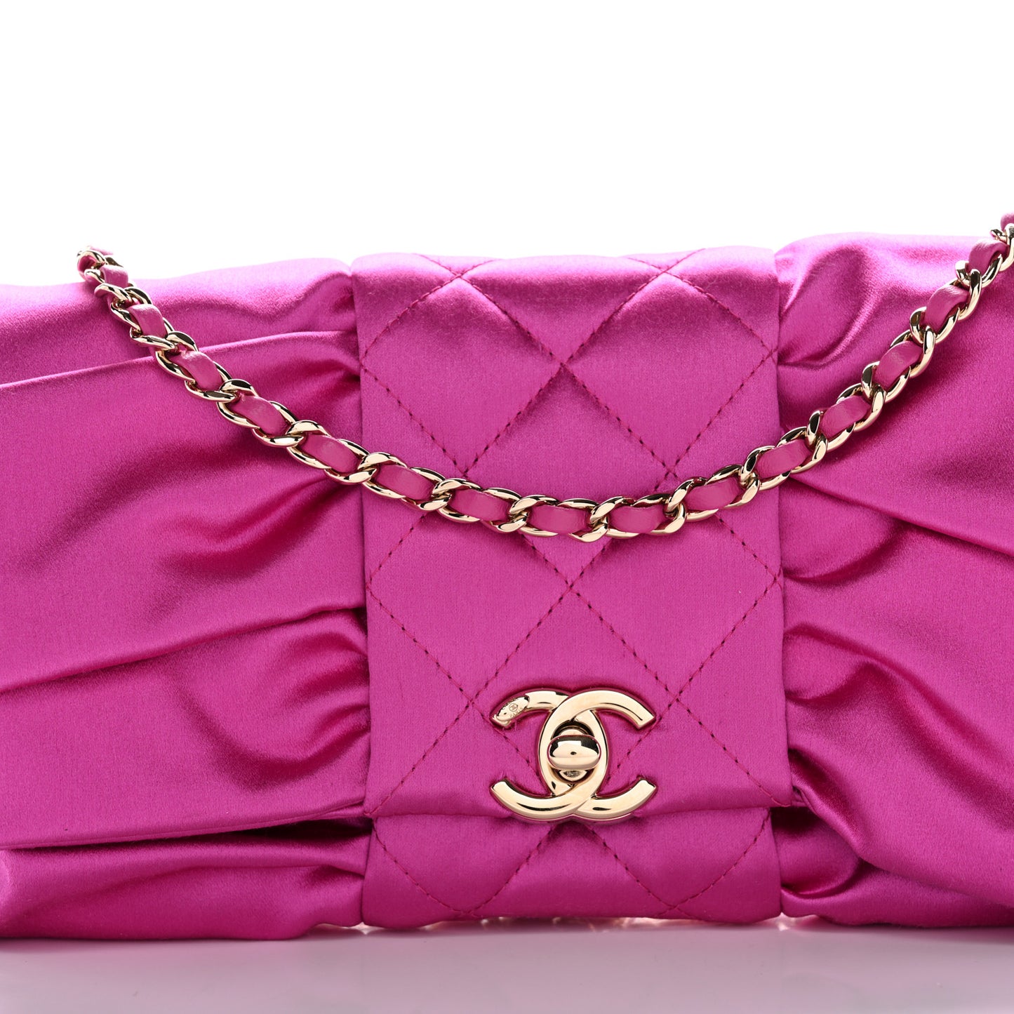 Satin Tie My Bow Flap Clutch With Chain Dark Pink