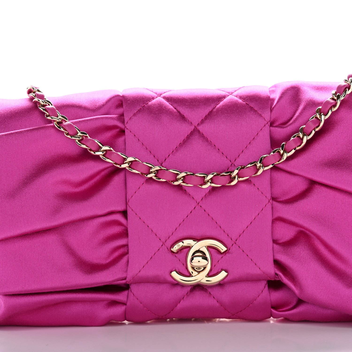 Chanel Satin Tie My Bow Flap Clutch With Chain Dark Pink 8 of 11