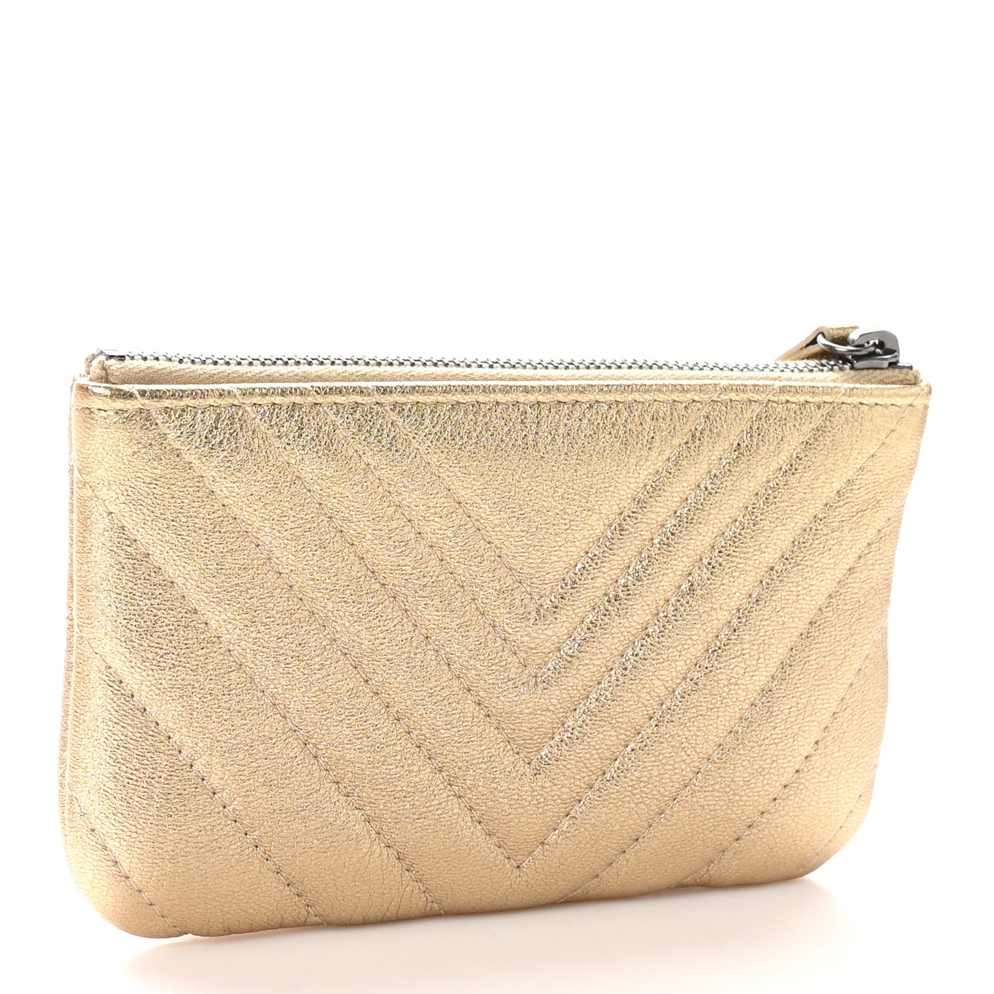 Metallic Sheepskin Chevron Quilted Small Cosmetic Case Gold